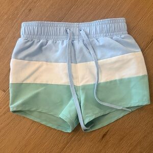 Boys Minnow Colorblock Swim Trunks in Light Blue, White & Mint